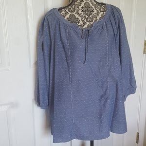 Kim Rogers Chambray Peasant Top SZ 2X